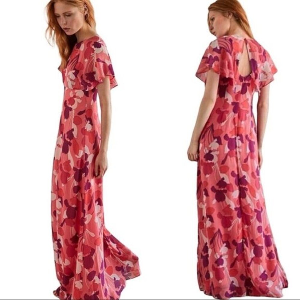 MASSIMO DUTTI | Chiffon Pink Purple Floral Maxi Dress Size 4